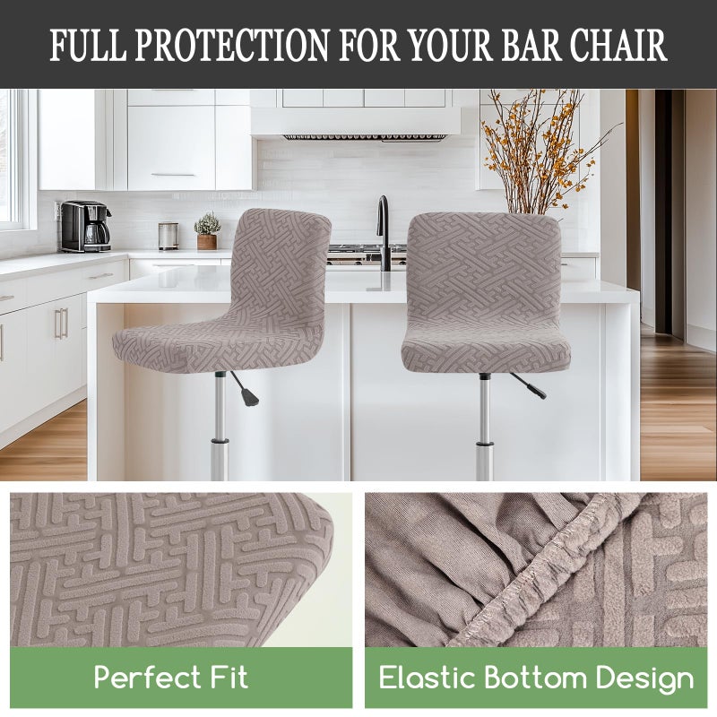 FUANGUI Bar Stool Covers with Backs, 2 Pack Stretch Bar Stool Chair Covers, Knitted Jacquard Bar Stool Covers,Washable Bar Chair Covers Swivel Barstool Slipcovers (Knitted Khaki 01) - Image 4