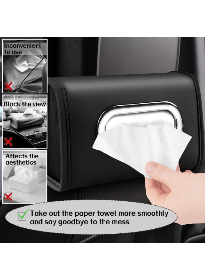 Car Tissue Holder, PU Leather Car Tissue Box Holder for Back Seat, Tissues Box Cover Rectangular for Car, Tissue Box Storage Car Napkin Holder for Car Headrest, Black - Image 3