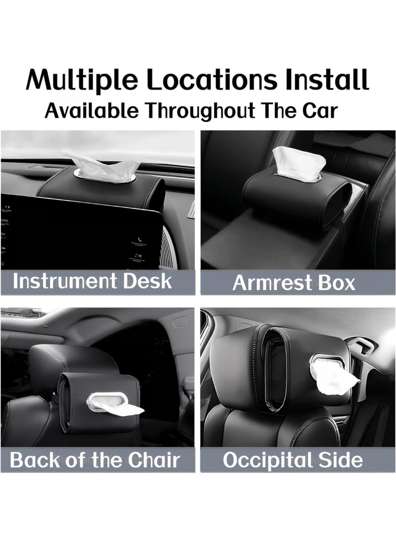 Car Tissue Holder, PU Leather Car Tissue Box Holder for Back Seat, Tissues Box Cover Rectangular for Car, Tissue Box Storage Car Napkin Holder for Car Headrest, Black - Image 5