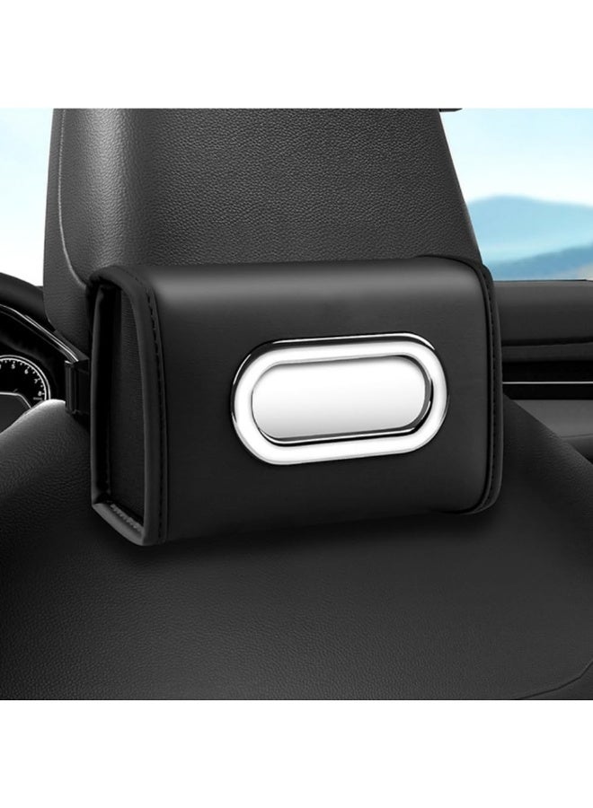 Car Tissue Holder, PU Leather Car Tissue Box Holder for Back Seat, Tissues Box Cover Rectangular for Car, Tissue Box Storage Car Napkin Holder for Car Headrest, Black - Image 1