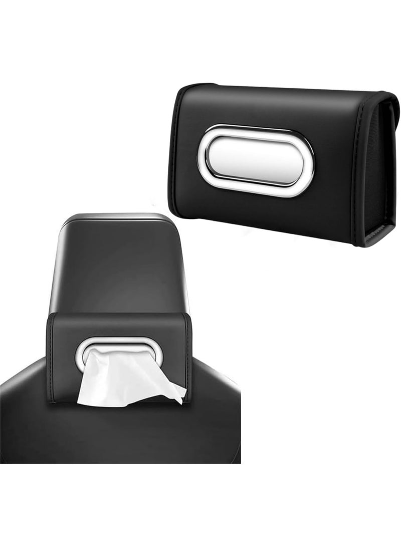 Car Tissue Holder, PU Leather Car Tissue Box Holder for Back Seat, Tissues Box Cover Rectangular for Car, Tissue Box Storage Car Napkin Holder for Car Headrest, Black - Image 2
