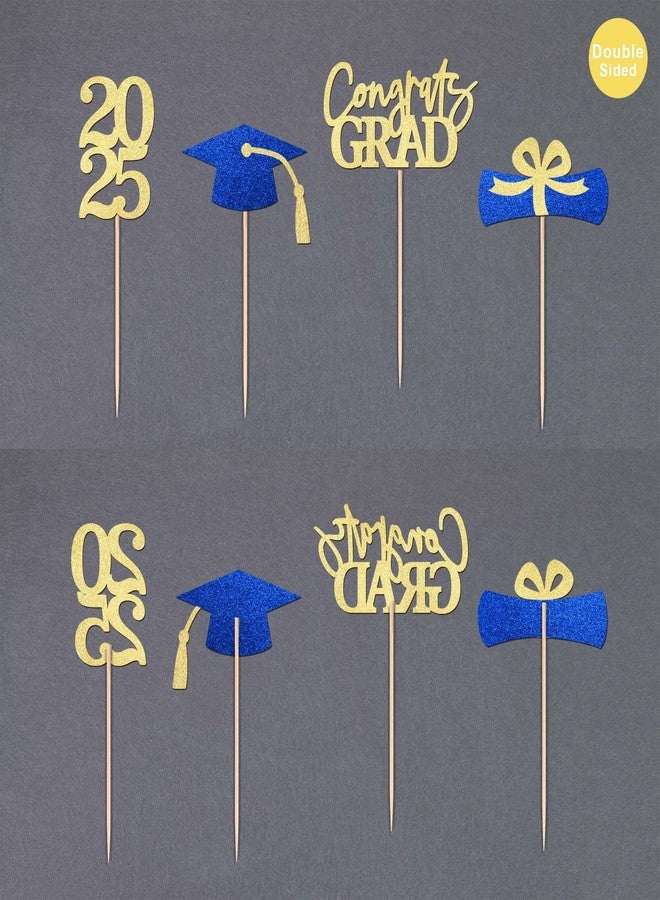 Gexolenu Class of 2025 Graduation Decoration Party Cupcake Toppers, Double-sided Grad Cap Cake Toppers for Graduation Party Supplies (24 pcs, Gold & Blue) - Image 4