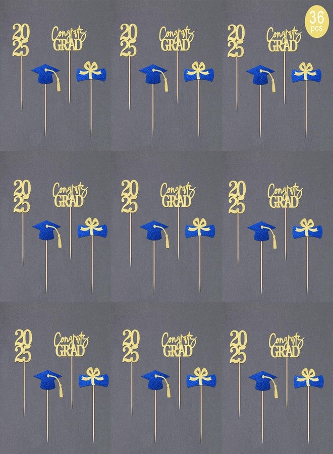 Gexolenu Class of 2025 Graduation Decoration Party Cupcake Toppers, Double-sided Grad Cap Cake Toppers for Graduation Party Supplies (24 pcs, Gold & Blue) - Image 3