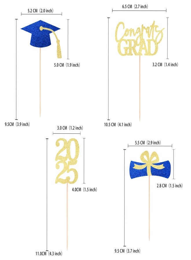 Gexolenu Class of 2025 Graduation Decoration Party Cupcake Toppers, Double-sided Grad Cap Cake Toppers for Graduation Party Supplies (24 pcs, Gold & Blue) - Image 2