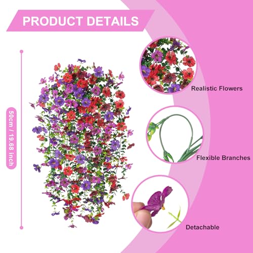 Hrobek 4 PCS Artificial Hanging Plants Flowers for Outdoor Srpring Summer Decoration Fake Realistic Daisy Eucalyptus for Outdoors Faux Plastic Greenery Long Vine Indoor Wall Patio Porch Decor - Image 3