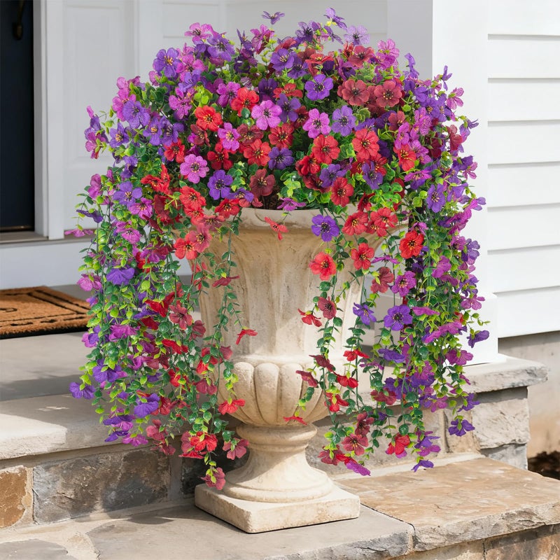Hrobek 4 PCS Artificial Hanging Plants Flowers for Outdoor Srpring Summer Decoration Fake Realistic Daisy Eucalyptus for Outdoors Faux Plastic Greenery Long Vine Indoor Wall Patio Porch Decor - Image 2