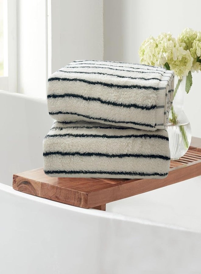 USTIDE Black Striped Hand Towel - Thick Luxury Fluffy 100% Cotton for Bath, Spa, Gym - Fashionable Black White Stripe 2 Pack, 14 x 30 Inch - Image 3