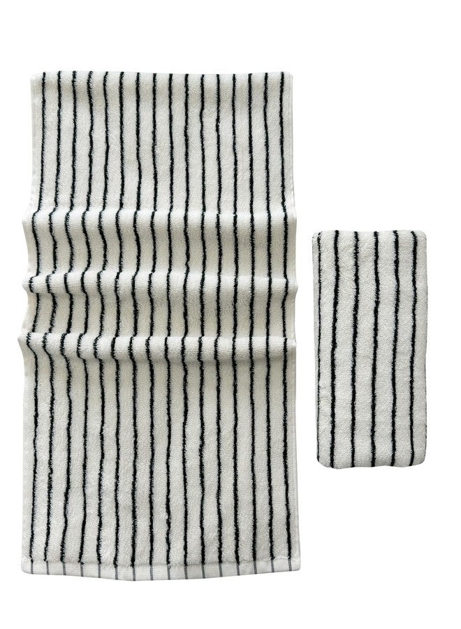 USTIDE Black Striped Hand Towel - Thick Luxury Fluffy 100% Cotton for Bath, Spa, Gym - Fashionable Black White Stripe 2 Pack, 14 x 30 Inch - Image 2