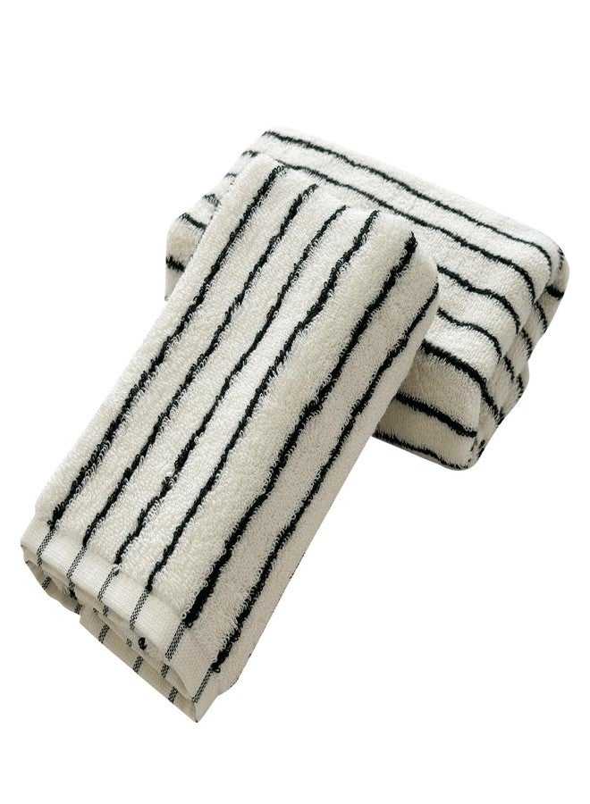 USTIDE Black Striped Hand Towel - Thick Luxury Fluffy 100% Cotton for Bath, Spa, Gym - Fashionable Black White Stripe 2 Pack, 14 x 30 Inch - Image 1