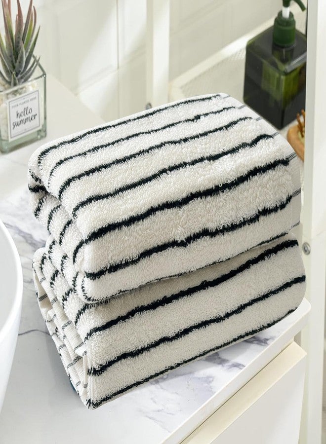 USTIDE Black Striped Hand Towel - Thick Luxury Fluffy 100% Cotton for Bath, Spa, Gym - Fashionable Black White Stripe 2 Pack, 14 x 30 Inch - Image 4