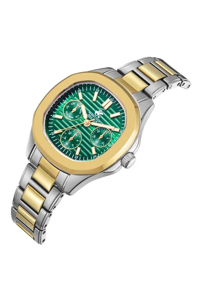 بيفرلي هيلز بولو كلوب BEVERLY HILLS POLO CLUB BP3700C.270 Women's Multi Function Display Watch & Metal Strap Silver/Gold