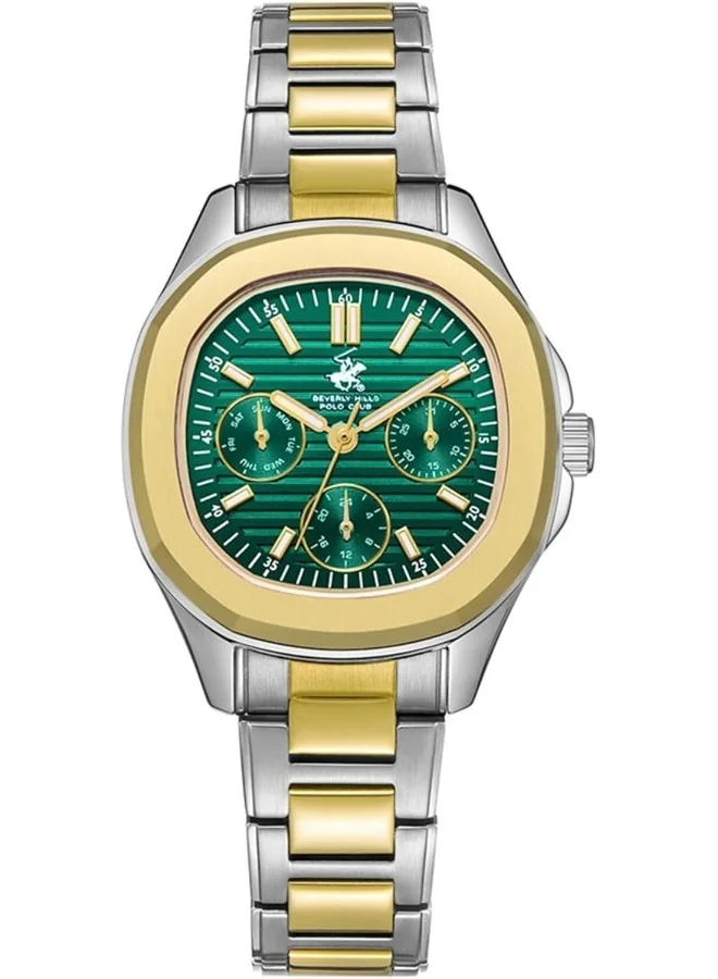 بيفرلي هيلز بولو كلوب BEVERLY HILLS POLO CLUB BP3700C.270 Women Multi Function Display Watch & Metal Strap Silver/Gold