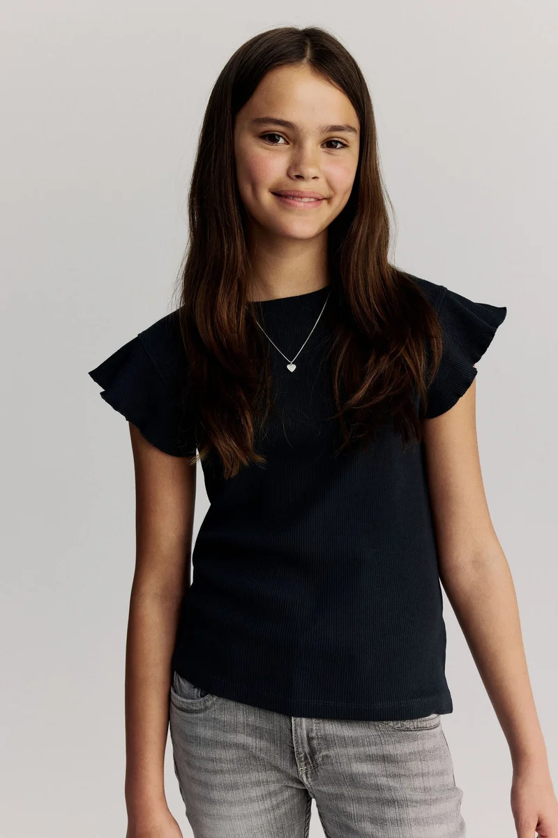 H&M Ribbed flutter-sleeved top