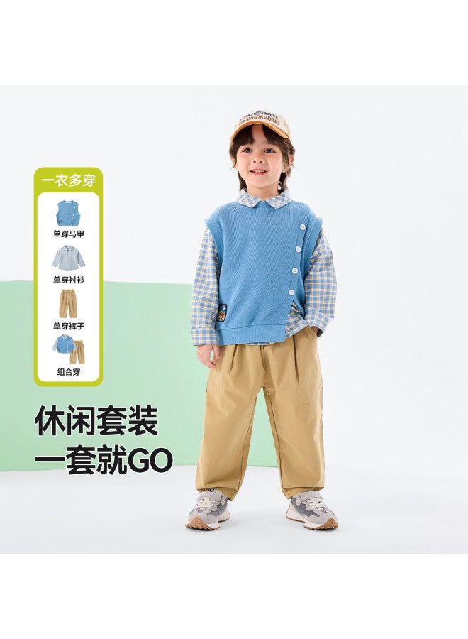 Doodle Home Three-piece Set] Children's Outfit Spring Boys Shirt Vest Pants Spring Girls Clothes Baby Kids' Clothing Trendy - Image 2