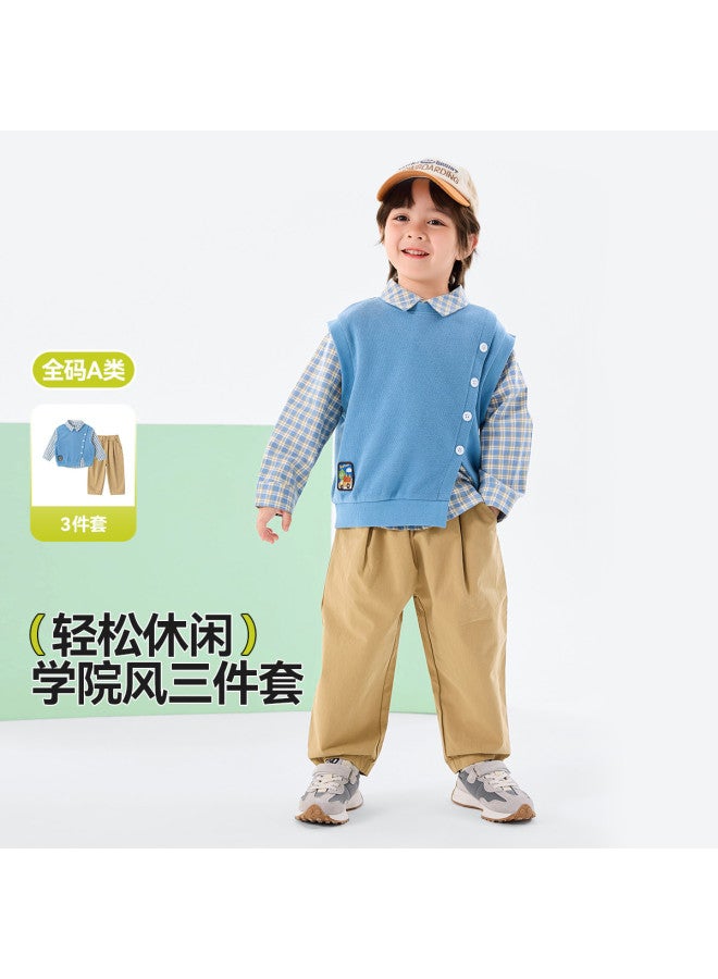 Doodle Home Three-piece Set] Children's Outfit Spring Boys Shirt Vest Pants Spring Girls Clothes Baby Kids' Clothing Trendy - Image 3