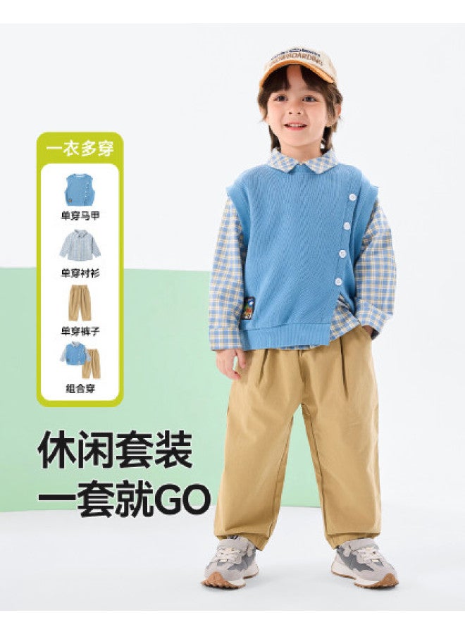 Doodle Home Three-piece Set] Children's Outfit Spring Boys Shirt Vest Pants Spring Girls Clothes Baby Kids' Clothing Trendy - Image 1