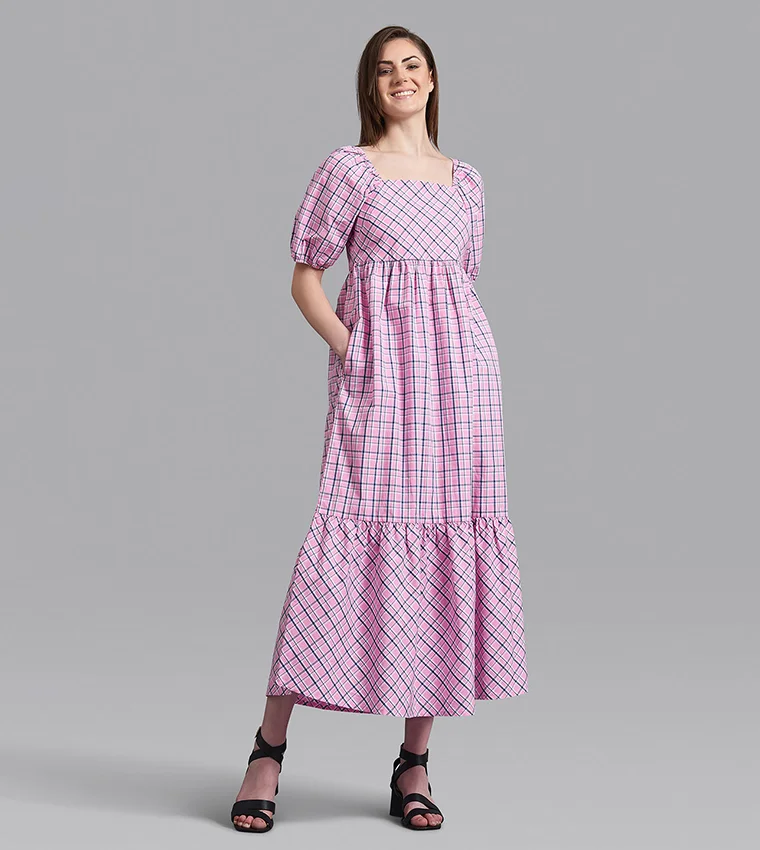 BEVERLY HILLS POLO CLUB Ramadan Garden Picnic Plaid Maxi Dress