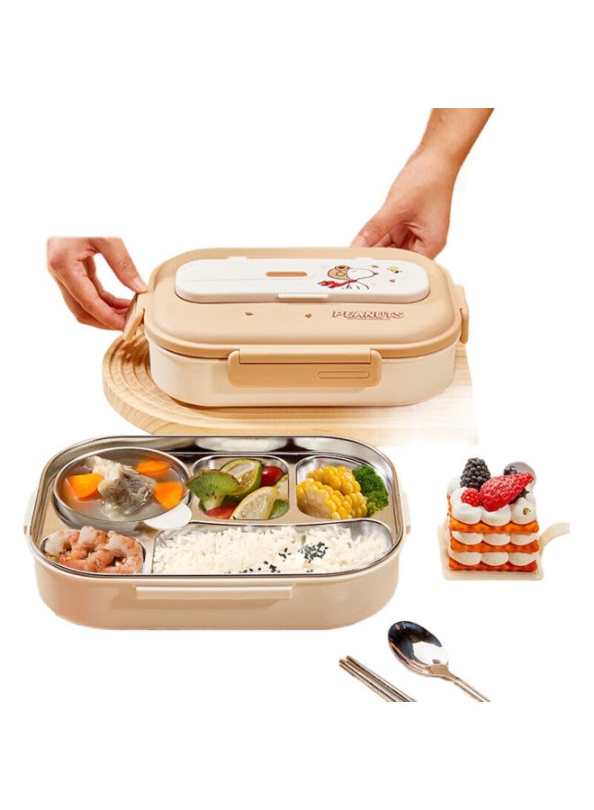 Snoopy 304 Stainless Steel Multi-Compartment Lunch Box, 3-Compartment Large Capacity Meal Tray For Office Workers And Elementary School Students, Microwave Safe, 1L - Image 1