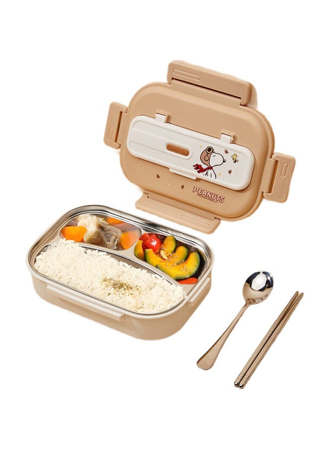 Snoopy 304 Stainless Steel Multi-Compartment Lunch Box, 3-Compartment Large Capacity Meal Tray For Office Workers And Elementary School Students, Microwave Safe, 1L - Image 2