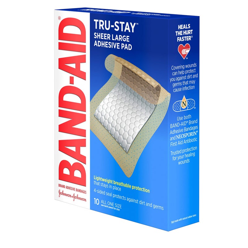 Band-Aid لصقات لاصقة من علامة باندايد، لاصقات معقمة كبيرة للعناية بالجروح وحماية الجروح الصغيرة والخدوش والحروق، خفيفة الوزن، قابلة للتنفس، حجم كبير، 10 قطع - Image 5