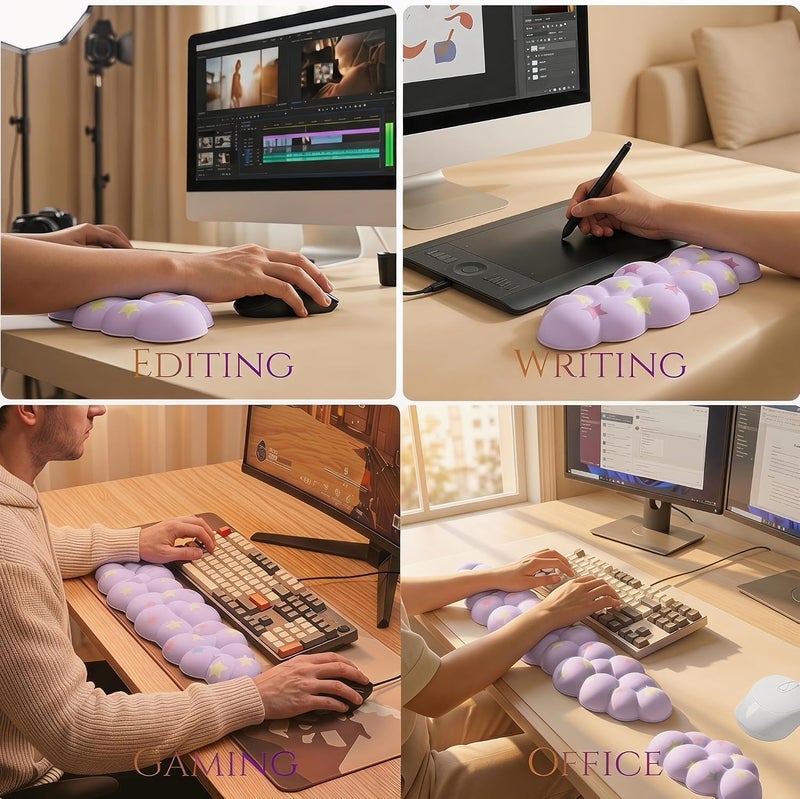 LJYZMD Cloud Wrist Rest Set for Keyboard and Mouse, Includes Cute Coaster, with Computers and Laptops (Light Purple Colorful Star Set) - Image 4