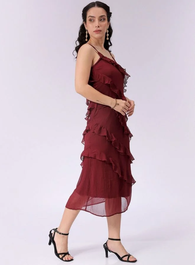 Freehand  Women Fit and Flared Solid Scoop Neck Sleeveless Slip Dress for Women | Best Price UAE