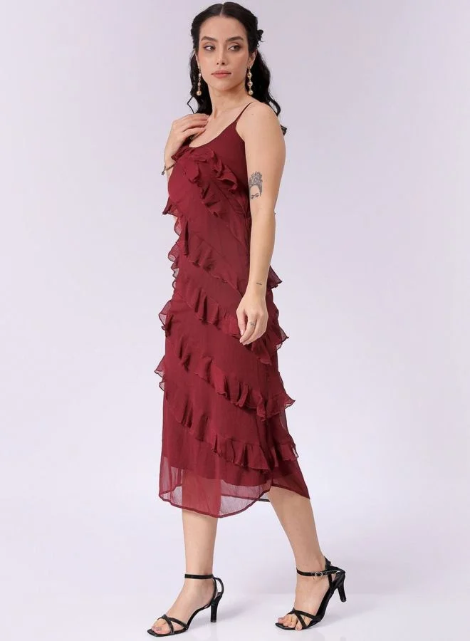 Freehand  Women Fit and Flared Solid Scoop Neck Sleeveless Slip Dress for Women | Best Price UAE