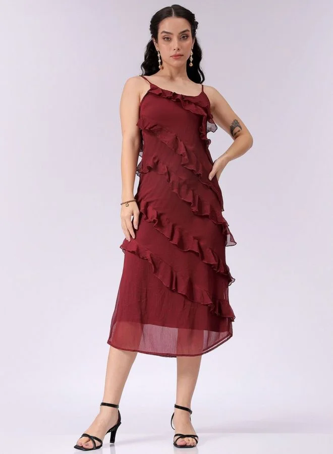 مرفوعة Women Fit and Flared Solid Scoop Neck Sleeveless Slip Dress