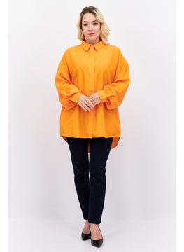 ESPRIT Women Oversize Pointed Neck Long Sleeve Solid Blouse, Orange  - Image 3