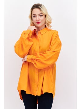 ESPRIT Women Oversize Pointed Neck Long Sleeve Solid Blouse, Orange  - Image 1