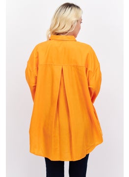 ESPRIT Women Oversize Pointed Neck Long Sleeve Solid Blouse, Orange  - Image 2