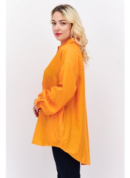 ESPRIT Women Oversize Pointed Neck Long Sleeve Solid Blouse, Orange  - Image 4