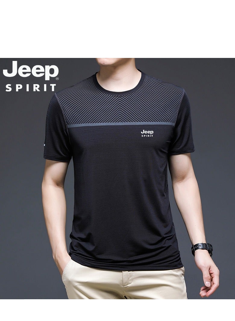 Jeep Men's Ice Silk Short Sleeved T-shirt Round Neck Pullover Sweatshirt Simple Running Top  - Image 1