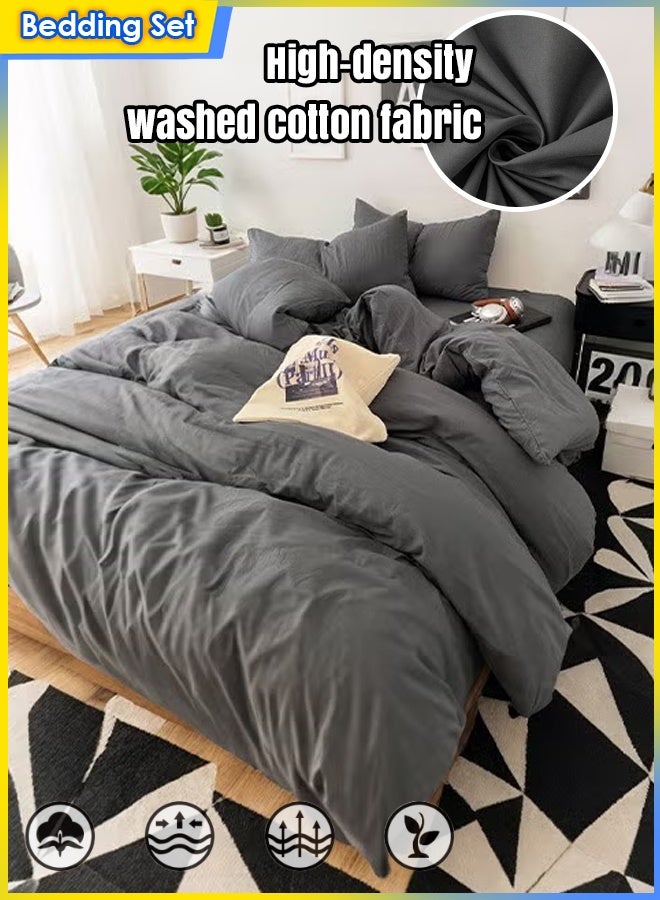 طقم ملاءات سرير فاخر من الألياف الدقيقة، مكون من 4 قطع، مناسب للفنادق، يتميز بجودته العالية، يسمح بمرور الهواء، مقاوم للتجاعيد، مناسب للأسرة المزدوجة بمقاس 2.0 متر/1.5-1.8 متر، مصنوع من قطن مغسول 100% عالي الكثافة، قابل للغسل في الغسالة دون أن يتغير شكله، مصبوغ بأصباغ نباتية فعالة، مضاد للحساسية، مناسب للاستخدام المنزلي، والتأجير، والضيافة، لون رمادي - Image 1