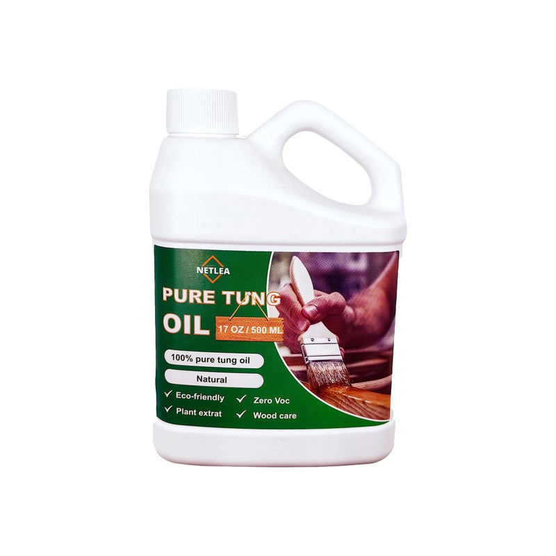 NetLea 17oz Pure Tung Oil for for Wood Finishing,Food Safety for Furniture & Countertop,100% Pure for Indoor & Outdoor Unfinished Bare Wood, Furniture,Floors etc (Tung Oil, 17oz) - Image 1