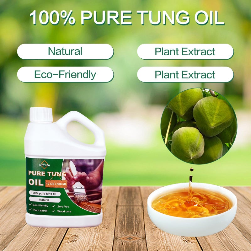 NetLea 17oz Pure Tung Oil for for Wood Finishing,Food Safety for Furniture & Countertop,100% Pure for Indoor & Outdoor Unfinished Bare Wood, Furniture,Floors etc (Tung Oil, 17oz) - Image 2