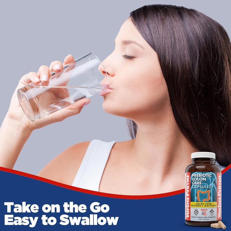 Yerba Prima Prebiotic Colon Care Capsules 400 Caps  Five Forms of Fiber Plus FOS Prebiotics  Dietary Health Supplement  Healthy Soluble  Insoluble Fibers for Regularity  Digestive Support - Image 4