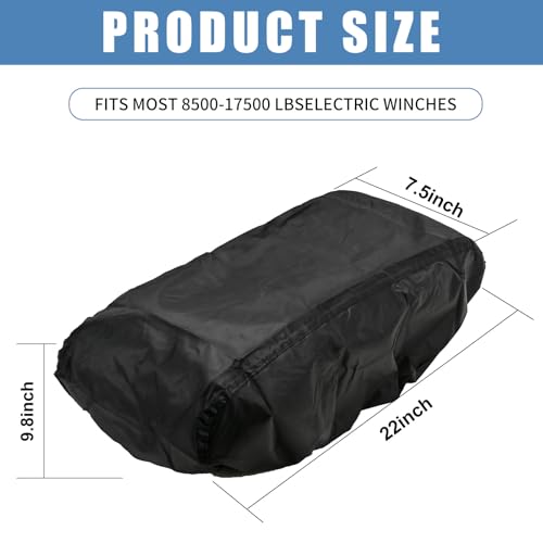 Qflrgon Winch Cover, New Upgrade Heavy Duty 600D Oxford Fabric Winch Covers for 8500-17500 lbs Electric Winch, Waterproof Dustproof Sunproof UV Resistant Tear Resistant Durable, 22″ x 9.8″ x 7.5″ - Image 2