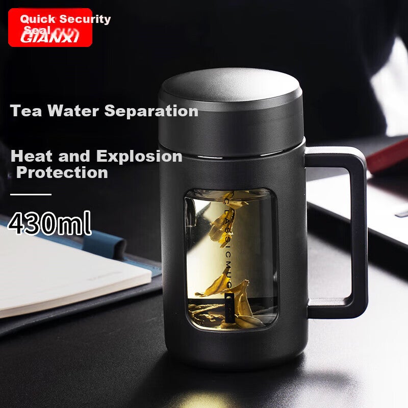 Jieanxi كأس الشاي الزجاج ، سعة كبيرة ، البورسليكات عالية ، شاتيربروف ، تصميم طبقة مزدوجة للرجال ، كأس مصفاة الشاي ، 430ml - Image 4