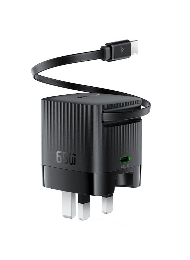 ACEFAST GaN Fast Wall Charger A129 PD65W Fast Charger, 1USB-C Port &USB-C Retractable Cable (65cm) Suitable for  laptops, phones, tablets, game consoles - Image 1