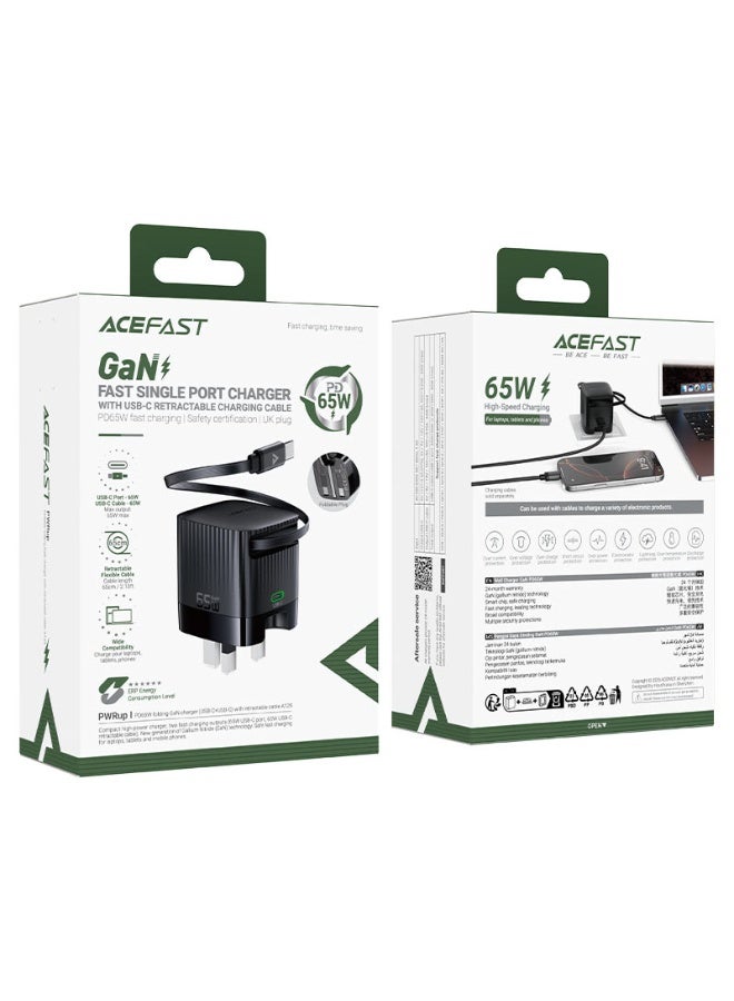 ACEFAST GaN Fast Wall Charger A129 PD65W Fast Charger, 1USB-C Port &USB-C Retractable Cable (65cm) Suitable for  laptops, phones, tablets, game consoles - Image 3