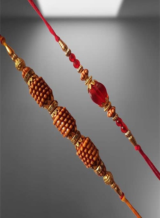 CRAFTOMANIC لؤلؤ فاخر تقليدي، Rudraksh Multi Designer Rakhi للأخ، Raksha Bandhan Rakhi مع Roli TilakPearl Rakhi للرجال والأولاد/مجموعة Dora Rakhi للأخ مع Roli Chawal - Image 2
