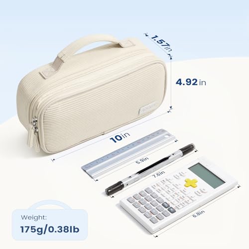 Sooez Large Pencil Case Pouch, Soft Corduroy Pencil Bag with Handle, Cute Pen Case, 5 Compartments, Wide Opening Pen Pouch Organizer with Zipper, Aesthetic School Supplies for Girls Women, Blue - Image 5