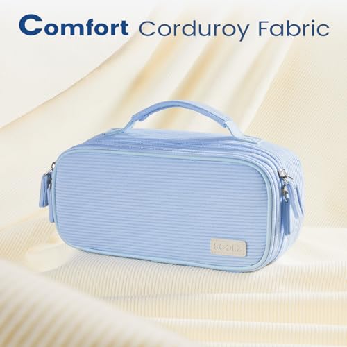 Sooez Large Pencil Case Pouch, Soft Corduroy Pencil Bag with Handle, Cute Pen Case, 5 Compartments, Wide Opening Pen Pouch Organizer with Zipper, Aesthetic School Supplies for Girls Women, Blue - Image 2