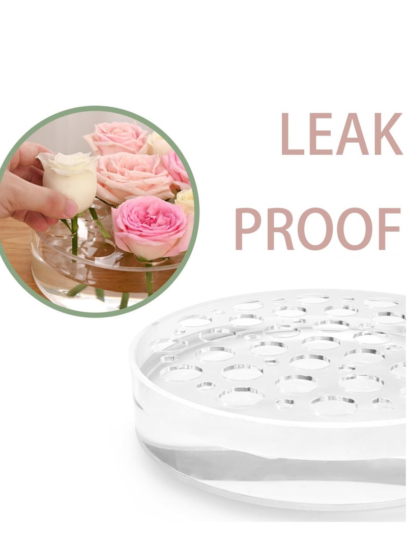 Clear Circular Leak-Proof Clear Acrylic Low Vase, Modern Round Acrylic Vase for Centerpieces, 16+5 Holes Acrylic Flower Vase, Suitable for Gifting Valentine's Day, Weddings, Birthdays