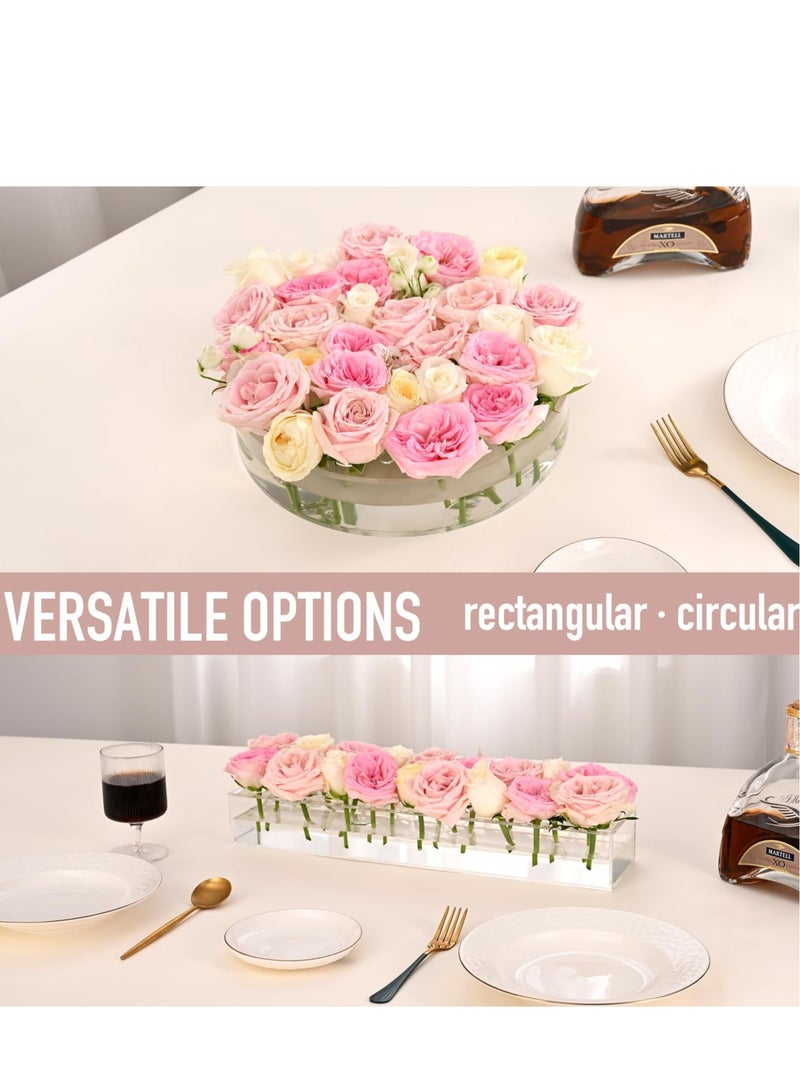 Clear Circular Leak-Proof Clear Acrylic Low Vase, Modern Round Acrylic Vase for Centerpieces, 16+5 Holes Acrylic Flower Vase, Suitable for Gifting Valentine's Day, Weddings, Birthdays