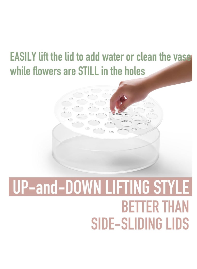 Clear Circular Leak-Proof Clear Acrylic Low Vase, Modern Round Acrylic Vase for Centerpieces, 16+5 Holes Acrylic Flower Vase, Suitable for Gifting Valentine's Day, Weddings, Birthdays