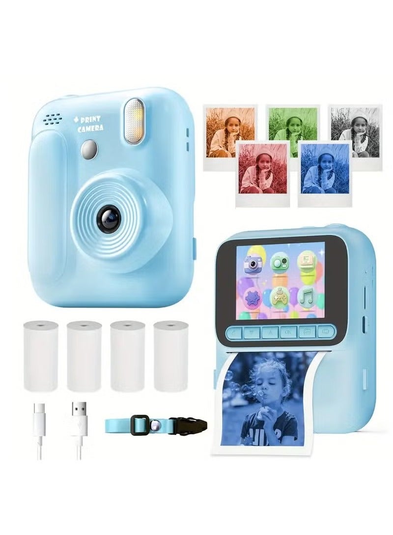 بلو فاير كاميرا فورية للأطفال بدقة 4800W للصور و1080p للفيديو، شاشة IPS 2.4 بوصة، طباعة حرارية فورية بدون حبر، ألعاب مدمجة ومشغل MP3، بطارية قابلة لإعادة الشحن تعمل حتى 3 ساعات بمنفذ USB-C، تدعم بطاقة ذاكرة حتى 128 جيجا – هدية مثالية للصغار مع لفائف ورق طباعة مرفقة - Image 1