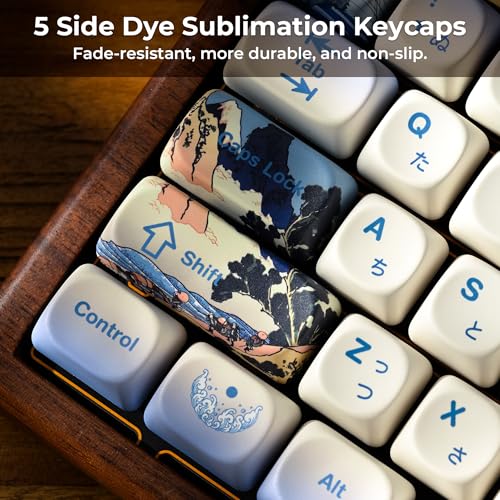 OHY XVX MOA Profile Japanese Fuji Mountain Theme Keycaps Set, 132 - Key Blue & Creamy White Custom Keycaps for US Layout Mechanical Keyboards -Blue and White - Image 4