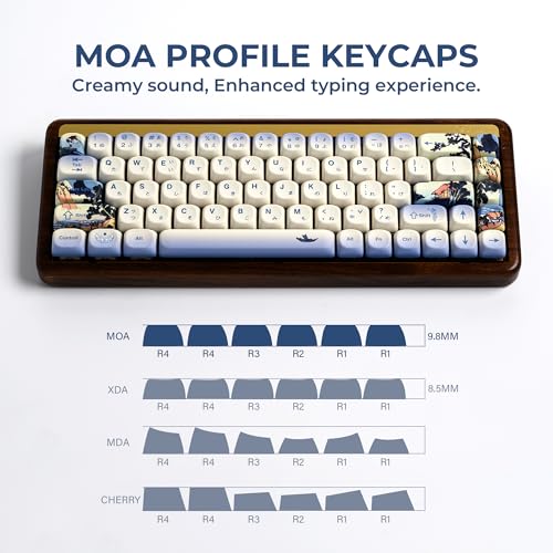 OHY XVX MOA Profile Japanese Fuji Mountain Theme Keycaps Set, 132 - Key Blue & Creamy White Custom Keycaps for US Layout Mechanical Keyboards -Blue and White - Image 3